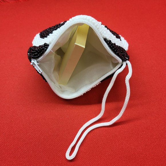 Vintage Coin Purse Panda Bear Beaded Black & White Silk Lined - Picture 5 of 11